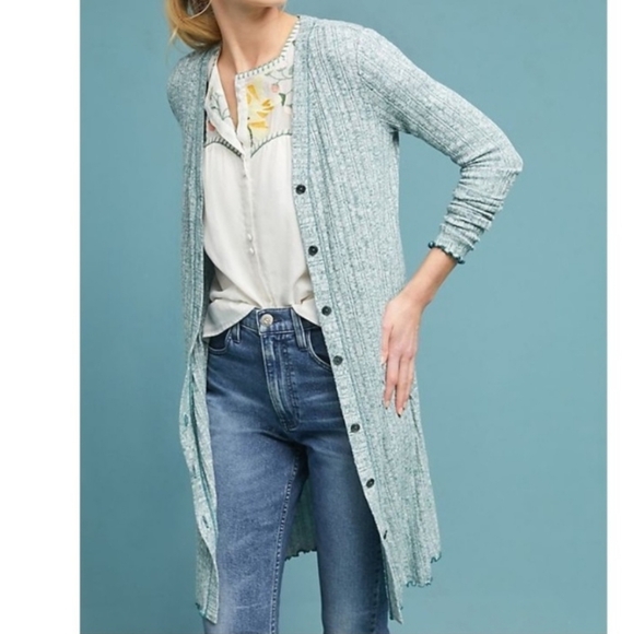 Anthropologie Akemi + Kin Chateaux Ribbed Button-Up Long Cardigan - Picture 2 of 14